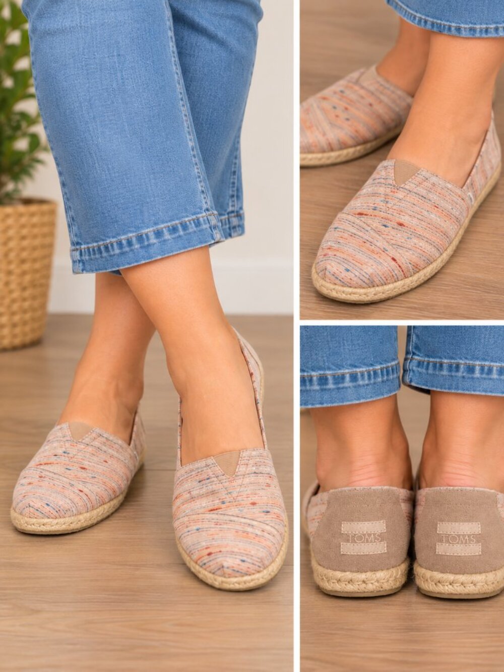 Toms Alpargata Classic Slip-On Flats in Light Beige with Multicolor Speckles 9W